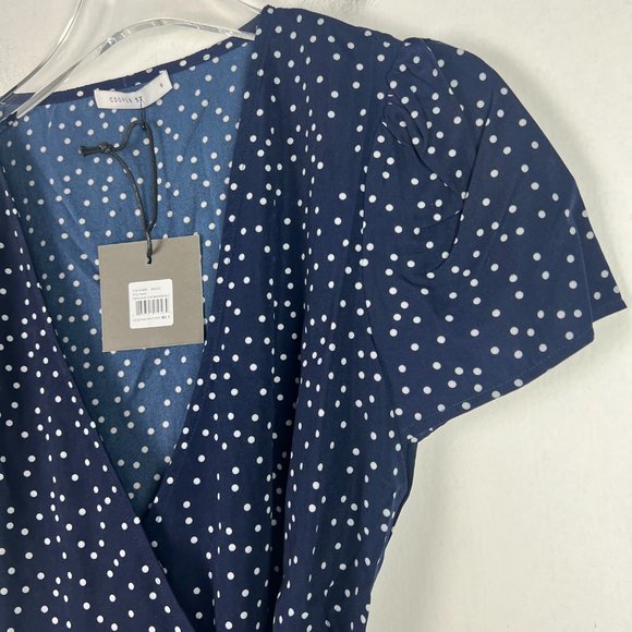 NWT Cooper St Printed Short Sleeve Wrap Mini Dress Navy Polka Dots Size Small S - Picture 4 of 13